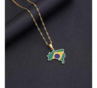Stylish-Art Brasilien-Karten-Kettenhalskette,Attraktiver Brasilianischer Karten-Anhänger,Geometrisches Schmuck-Amulett Für Damen Und Herren,Patriotischer Ornament-Schmuck,Gold,45 cm Kette