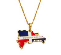 Stylish-Art Dominikanische Karte Flagge Charm Anhänger Halsketten,Dominikanische Karte Halsketten Amulette Für Frauen Und Männer,Hip Hop Style Party Jubiläumsgeschenke,Gold,45 cm Kette