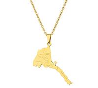 Stylish-Art Eritrea Karte Anhänger Halsketten - Ethnisches Muster Flagge Region Eritrea Karten Schlüsselbeinkette Halsketten Charme Hip Hop Trendy Schmuck für Damen Herren Pullover Kette, Gold, 50 cm