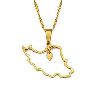 Stylish-Art Herz-Iran-Karte Mode-Anhänger Und Ketten-Halsketten,Iranische Nationalität Für Frauen Männer Karten Geometrie Schmuck Amulett Patriotische Ornamente,Gold,45 cm Kette