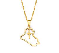 Stylish-Art Irak-Karte Anhänger Charm,Irak-Karte Halskette Mit Herzmuster,Ethnischer Patriotischer Ornament Charm Schmuck Geschenke Für Damen Herren,Gold,60 cm Kette