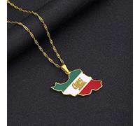 Stylish-Art Iran Karte Anhänger Halsketten,Iranische Karte Mit Flaggenmuster Amulett Halskette,Unisex Hip Hop Fashion Style Party Jubiläumsgeschenk,Gold,60Cm Kette