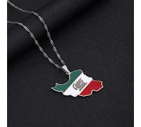 Stylish-Art Iran Karte Anhänger Halsketten,Iranische Karte Mit Flaggenmuster Amulett Halskette,Unisex Hip Hop Fashion Style Party Jubiläumsgeschenk,Silber,45Cm Kette