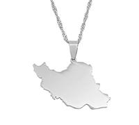 Stylish-Art Iran Karte Mode Anhänger & Halsketten,Iranisches Land,Geometrische Karte,Ethnische Patriotische Ornamente,Damen,Herren,Charme,Schmuck,Geschenke,Silber,45 cm Kette