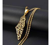 Stylish-Art Israel-Karten-Halskette,Attraktiver Palästina-Karten-Anhänger,Geometrisches Schmuck-Amulett Für Damen Und Herren,Patriotische Ornamente,Schmuck,Gold,45 cm Kette