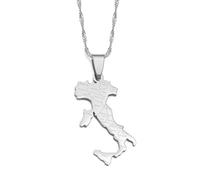 Stylish-Art Italien Mit Namen Der Städte,Karte,Modischer Anhänger Und Halsketten,Italienisches National Für Damen,Herren,Karten,Geometrie,Schmuck,Amulett,Patriotische Ornamente,Silber,60 cm Kette