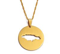 Stylish-Art Jamaika-Karte Mit Anhänger,Attraktive Jamaika-Karte Mit Anhänger Für Unisex,Patriotischer Artikel,Ethnischer Jubiläums-Charm-Schmuck,Gold,60 cm Lange Kette
