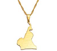 Stylish-Art Kamerun Mit Namenskarte Der Städte Modeanhänger Und Kettenhalsketten,Kamerun National Für Damen Herren Karten Geometrie Schmuck Amulett Patriotische Ornamente,Gold,60 cm Kette