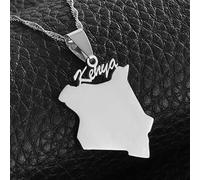 Stylish-Art Kenia Karte Halskette,Attraktive Kenianische Karte Anhänger Geometrischer Schmuck Amulett Für Damen Herren,Patriotische Ornamente Schmuck,Silber,60 cm Kette