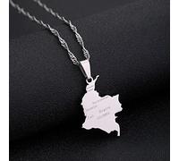 Stylish-Art Kolumbien Karte Anhänger Charm,Kolumbianer Karte Halskette Mit Stadtnamenmuster,Ethnische Patriotische Verzierung Charm Schmuck Geschenke Für Damen Herren,Silber,60 cm Kette