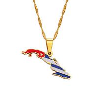 Stylish-Art Kuba Mit Flaggenkarte,Modischer Anhänger Und Kettenhalsketten,Kubanischer Nationalstaat Für Damen,Herren,Karten,Geometrie,Schmuck,Amulett,Patriotische Ornamente,Gold,45 cm Kette