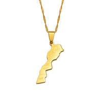 Stylish-Art Maroc Mit Städtekarte Namensanhänger Halsketten,Marokko Schmuck Amulette Für Damen Und Herren,Hip Hop Style Party Jubiläumsgeschenke,Gold,45 cm Kette