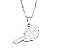 Stylish-Art Österreich Karte Anhänger Halsketten,Österreich Karte Mit Städtenamen Muster Amulett Halskette,Unisex Hip Hop Fashion Style Party Jubiläumsgeschenk,Silber,60Cm Kette