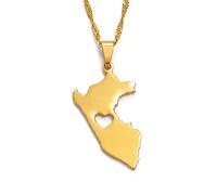 Stylish-Art Peru Karte Halskette,Attraktive Peru Karte Anhänger Geometrisches Schmuck Amulett Für Damen Herren,Patriotische Ornamente Schmuck,Gold,60Cm Kette