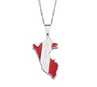 Stylish-Art Peru Mit Flaggenkarte,Modische Halsketten Mit Anhänger,Peruanische Halsketten,Amulette Für Frauen Und Männer,Hip-Hop-Stil,Party,Jubiläumsgeschenke,Silber,60 cm Kette