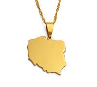 Stylish-Art Polska Map Chain Halskette,Attraktiver Polen-Kartenanhänger,Geometrischer Schmuck,Amulett Für Damen Und Herren,Patriotische Ornamente,Schmuck,Gold,60 cm Kette