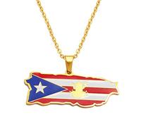 Stylish-Art Puerto Rico Karte Anhänger Halsketten,Puerto Rico Karte Mit Froschmuster Amulett Halskette,Unisex Hip Hop Fashion Style Party Jubiläumsgeschenk,Gold,45 cm Kette