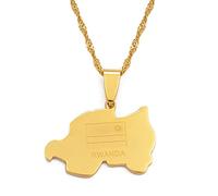 Stylish-Art Ruanda Karte Anhänger Halsketten,Ruandas Karte Mit Flaggenmuster Amulett Halskette,Unisex Hip Hop Fashion Style Party Jubiläumsgeschenk,Gold,45 cm Kette