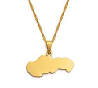 Stylish-Art Slowakei Karte Halskette,Attraktiver Slovenska Karte Anhänger Geometrisches Schmuck Amulett Für Damen Herren,Patriotische Ornamente Schmuck,Gold,45Cm Kette