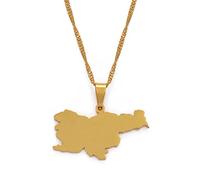 Stylish-Art Slowenien Karte Anhänger Halskette,Attraktive Slovenija Karte Anhänger Halskette Für Unisex,Patriotischer Artikel Ethnischer Jahrestag Charm Schmuck,Gold,45 cm Kette