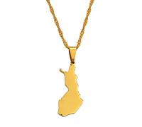Stylish-Art Suomen Tasavalta Halskette Mit Karte,Attraktiver Finnland-Kartenanhänger,Geometrischer Schmuck,Amulett Für Damen Und Herren,Patriotische Ornamente,Schmuck,Gold,60 cm Kette