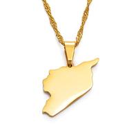 Stylish-Art Syrien Karte Anhänger Halskette,Attraktive Syrer Karte Anhänger Halskette Für Unisex,Patriotischer Artikel Ethnischer Jahrestag Charm Schmuck,Gold,60 cm Kette