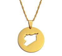 Stylish-Art Syrien Karte Anhänger Halskette,Syrer Karte Anhänger Halskette Für Unisex,Patriotischer Artikel Ethnischer Jahrestag Charm Schmuck,Gold,60 cm Kette