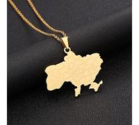 Stylish-Art Ukraine-Karten-Kettenhalskette,Attraktiver Ukrainischer Karten-Anhänger,Geometrisches Schmuck-Amulett Für Damen Und Herren,Patriotische Ornamente,Schmuck,Gold,60 cm Kette