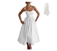 Stylish Women Vintage Corset Dress,Elegant Sleeveless Spaghetti Straps Dresses with Pocket,Sexy V Neck Low Cut Sundress