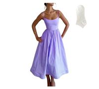 Stylish Women Vintage Corset Dress,Elegant Sleeveless Spaghetti Straps Dresses with Pocket,Sexy V Neck Low Cut Sundress