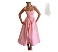 Stylish Women Vintage Corset Dress,Elegant Sleeveless Spaghetti Straps Dresses with Pocket,Sexy V Neck Low Cut Sundress