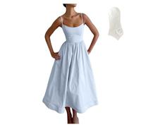 Stylish Women Vintage Corset Dress,Elegant Sleeveless Spaghetti Straps Dresses with Pocket,Sexy V Neck Low Cut Sundress