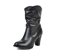 StyliShoes Damen Cowboy Stiefel Fashion Stiefeletten mit Blockabsatz (Schwarz, 34 EU)