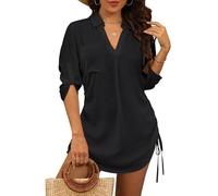 StylSense Damen Strandkleid Sommer Bikini Cover Up Badeanzug Sommerkleider Damen Leicht Strandponcho bluse mit Tunnelzug (Schwarz, L)