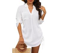 StylSense Damen Strandkleid Sommer Bikini Cover Up Badeanzug Sommerkleider Damen Leicht Strandponcho bluse mit Tunnelzug (Weiß, M)