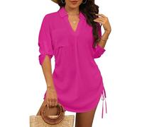 StylSense Damen Strandkleid Sommer Bikini Cover Up Badeanzug Sommerkleider Damen Leicht Strandponcho bluse mit Tunnelzug (Rose Rot, L)