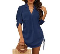 StylSense Damen Strandkleid Sommer Bikini Cover Up Badeanzug Sommerkleider Damen Leicht Strandponcho bluse mit Tunnelzug (Blau, XXL)