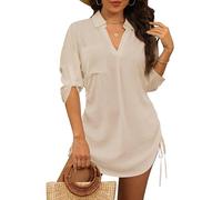 StylSense Damen Strandkleid Sommer Bikini Cover Up Badeanzug Sommerkleider Damen Leicht Strandponcho bluse mit Tunnelzug (Beige, L)