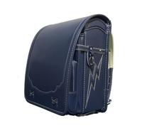 Suafif Schulranzen-Rucksack, Japanische Schultaschen, Großer Schulrucksack für Mädchen und Jungen, wasserdichte Schultaschen aus PU-Leder mit 5 cm Breiterem Schultergurt und 3-lagigem Fach,Blue