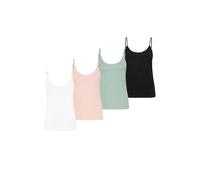 Sublevel 4er-Pack Damen Jersey Top mit verstellbaren Spaghettiträger Tanktop, Farben:Schwarz-Grün, Größe:S