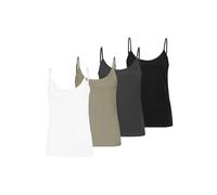 Sublevel 4er-Pack Damen Jersey Top mit verstellbaren Spaghettiträger Tanktop, Farben:Schwarz-Petrol, Größe:S