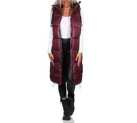 Sublevel Damen 3/4-lange Steppweste mit Kapuze LSL-461 Wine Red S