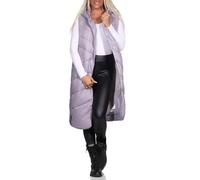 Sublevel Damen 3/4-lange Steppweste mit Kapuze LSL-463 Minimal Gray S