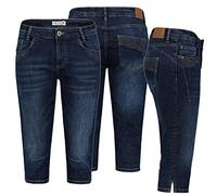 Sublevel Damen Capri Hose Jeans Shorts 3/4 Hose Short Bermuda Denim Short, Farbe:Dunkelblau, Größe:XL 42