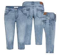 Sublevel Damen Capri Hose Jeans Shorts 3/4 Hose Short Bermuda Denim Short, Farbe:Hellblau, Größe:XS / 34