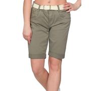 Sublevel Damen Chino Shorts Kurze Hose mit Flechtgürtel leichte Bermuda Sommerhose LSL-514 Washed Olive S