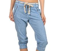 Sublevel Damen Dreiviertel Capri Shorts Hose LSL-328/334 Washed-Look inklusive Gürtel Dream Blue S