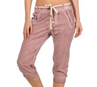 Sublevel Damen Dreiviertel Capri Shorts Hose LSL-328/334 Washed-Look inklusive Gürtel Mauve Lilac M