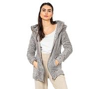 Sublevel Damen Fleece-Mantel: Kuschelige Teddyfleece Kapuzenjacke, Langarm, Warm und Bequem, Freizeitjacke in Schwarz, Rosa, Weiß, Grau light-grey XS