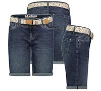 Sublevel Damen Jeans Shorts Bermuda Kurze Hose Shorts Short Denim Stretch Denim, Farbe:darkblue, Größe:S / 36